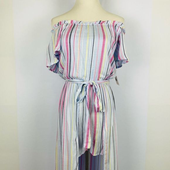 ☀️NWT MIDNIGHT DOLL Stripe Maxi Romper Off-the-Shoulder - Picture 3 of 16